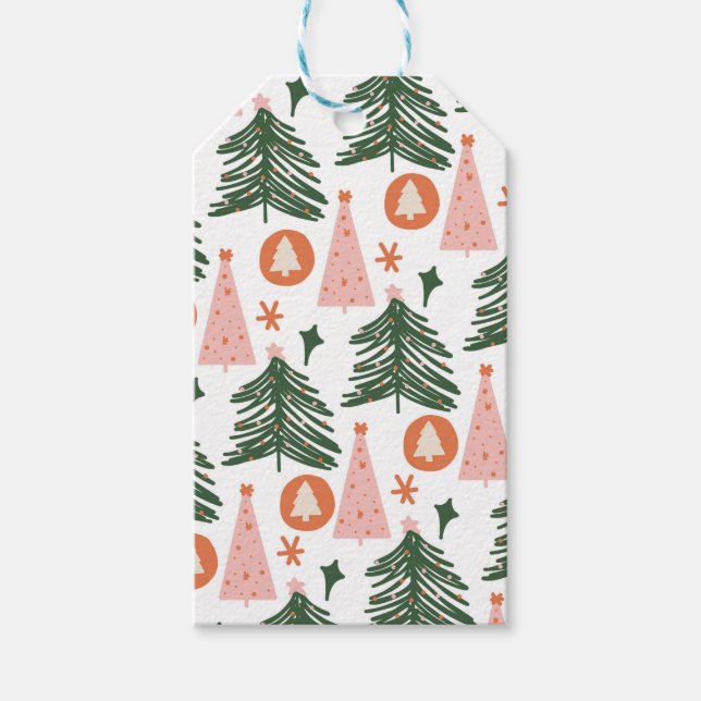 Boho Green Pink Orange Rustikale Weihnachtsbaumen Geschenkanhänger (Vorderseite)