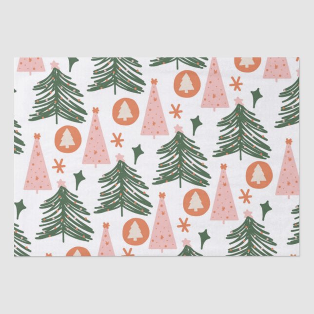 Boho Green Pink Orange Weihnachtsbaumen Seidenpapier (Vorderseite)
