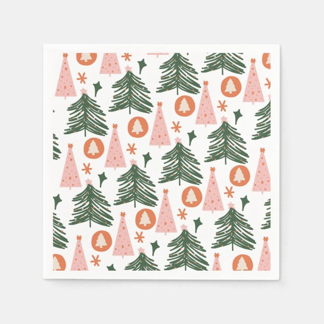 Boho Green Pink Orange Weihnachtsbaumen Serviette (Vorderseite)