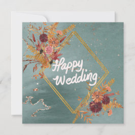 Boho Green Rot Floral Muster Happy Wedding Einladung