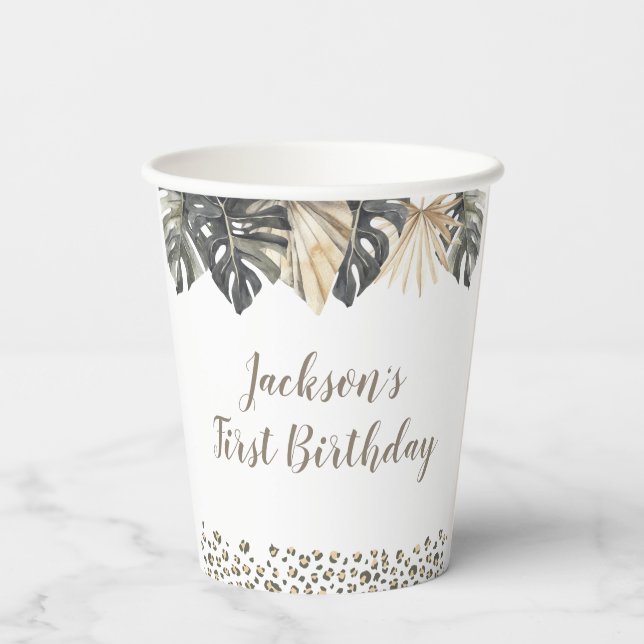 Boho Green Sage Wild One Birthday Paper Cup Pappbecher (Rückseite)