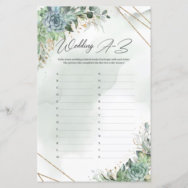 Boho green succultus eucalyptus gold Wedding A-Z (Vorderseite)