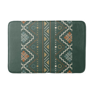 Boho Green und Terracotta Brown Tribal Muster Badematte