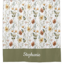 Boho Green Watercolor Wildflower Monogram Name