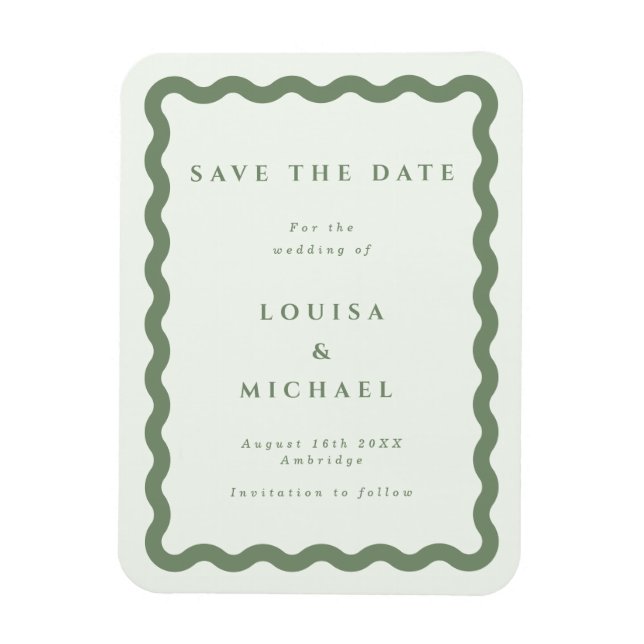 Boho Green Wavy Frame Wedding Save the Date Magnet (Vertikal)