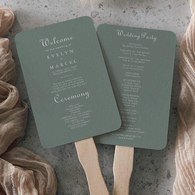 Boho Green Wedding Program Fächer (Von Creator hochgeladen)