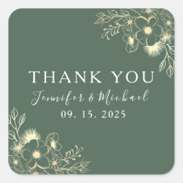 Boho Green Wedding Vielen Dank Quadratischer Aufkleber