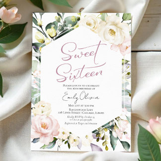 Boho Greenery Blumenrahmen Foto Sweet 16 Einladung