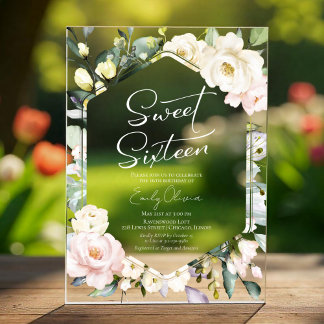 Boho Greenery Blumenrahmen Sweet 16 Acryleinladungen