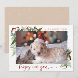 Boho Greenery Burgundrot Beige 2022 Neujahr Feiertagskarte