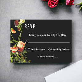 Boho Greenery Burgundy Rose Black Floral Wedding RSVP Karte
