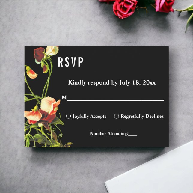 Boho Greenery Burgundy Rose Black Floral Wedding RSVP Karte (Von Creator hochgeladen)
