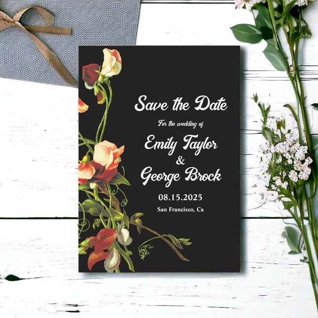 Boho Greenery Burgundy Rose Black Floral Wedding Save The Date (Von Creator hochgeladen)