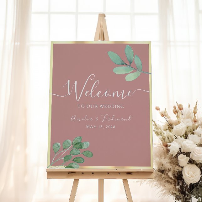 Boho Greenery Dusty Rose Wedding Welcome Poster (Von Creator hochgeladen)