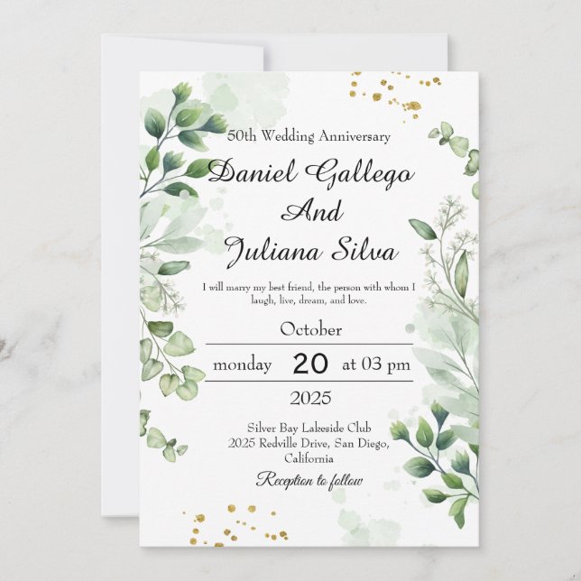 Boho Greenery Einladungen zum Hochzeitstag (Vorderseite)