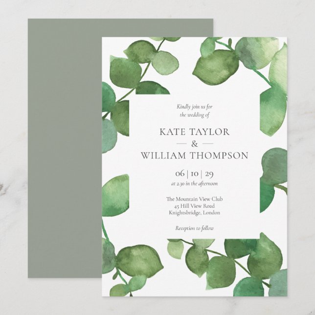 Boho Greenery Eucalyptus Blätter Wedding Einladung (Vorne/Hinten)