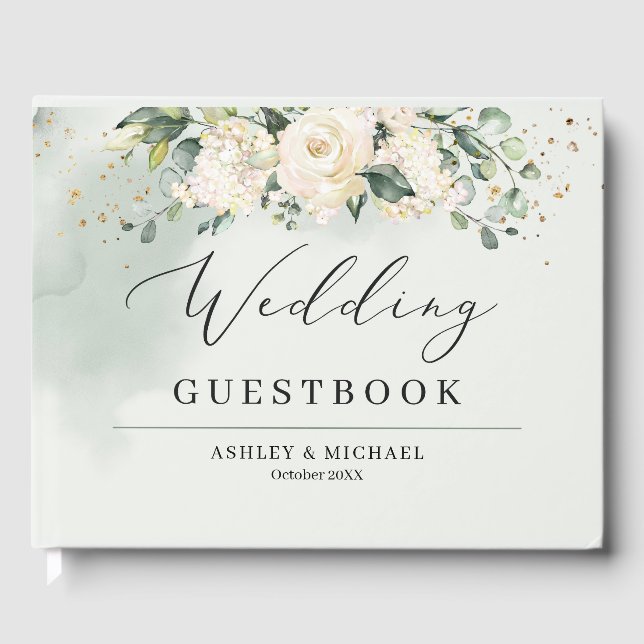 Boho Greenery Eucalyptus und Gold Gästebuch (Vorderseite)