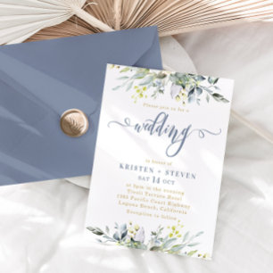 Boho Greenery Eucalyptus Wedding Dusty Blue Einladung