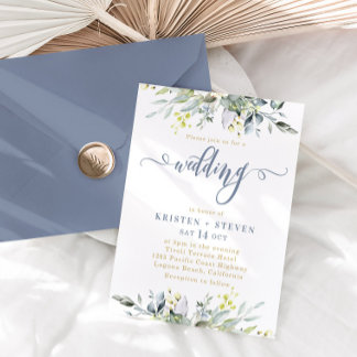 Boho Greenery Eucalyptus Wedding Dusty Blue Einladung