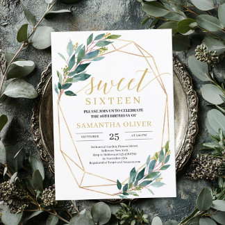 Boho Greenery Eukalyptus Goldrahmen 16 . Geburtsta Einladung