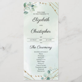Boho Greenery Folaige Gold Frame Wedding Programm