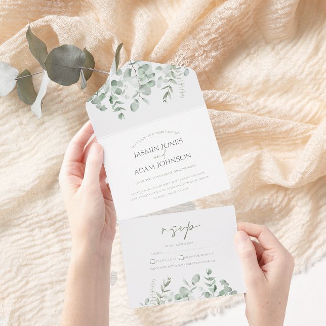 Boho Greenery Foliage Eucalyptus Wedding All In One Einladung (Von Creator hochgeladen)