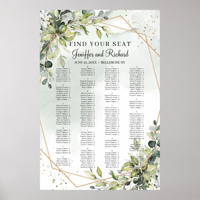Boho Greenery Foliage Eukalyptus Gold Seating Poster (Vorne)