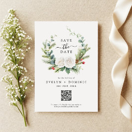 Boho Greenery Foliage QR Code Wedding Save The Date