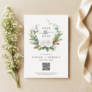 Boho Greenery Foliage QR Code Wedding Save The Date