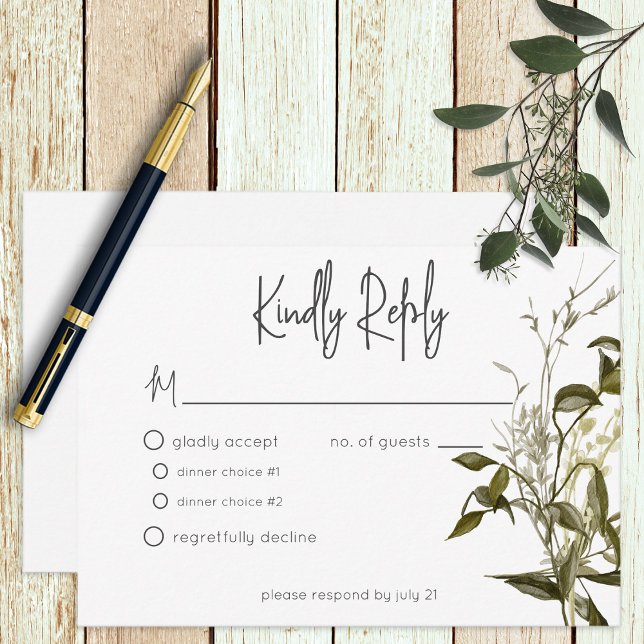 Boho Greenery Moderne Blumenhochzeit RSVP Karte (Von Creator hochgeladen)