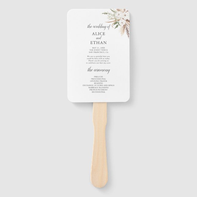 Boho Greenery Pampa Grass Wedding Program Fächer (Vorderseite)