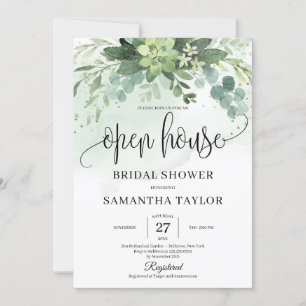 Boho Greenery Succulent Foliage Open House Bridal Einladung