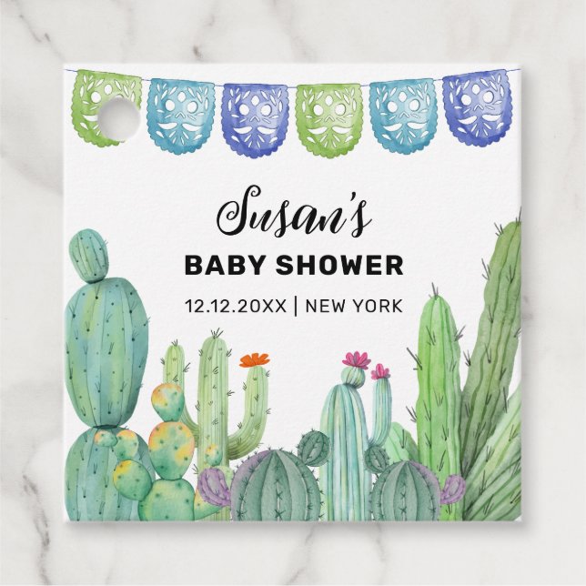 Boho Greenery Taco Fiesta Cactus Baby Shower Geschenkanhänger (Vorderseite)
