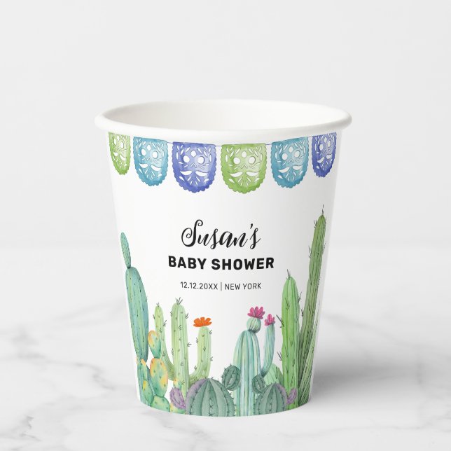 Boho Greenery Taco Fiesta Cactus Baby Shower Pappbecher (Vorderseite)