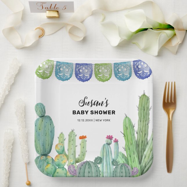 Boho Greenery Taco Fiesta Cactus Baby Shower Pappteller (Hochzeit)