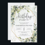 Boho Greenery verlasse geometrische Geburtstagspar Einladung<br><div class="desc">Boho grüne Blätter goldene geometrische Geburtstagsfeier Einladung,  Kontaktieren Sie mich für passende Artikel oder für die Anpassung,  Blush-Rose ©</div>