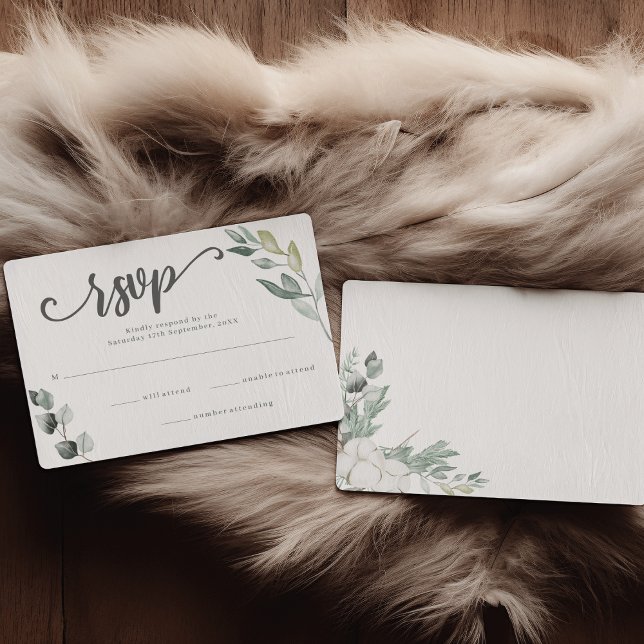 Boho Greenery Watercolor Eucalyptus Wedding RSVP Karte (Von Creator hochgeladen)