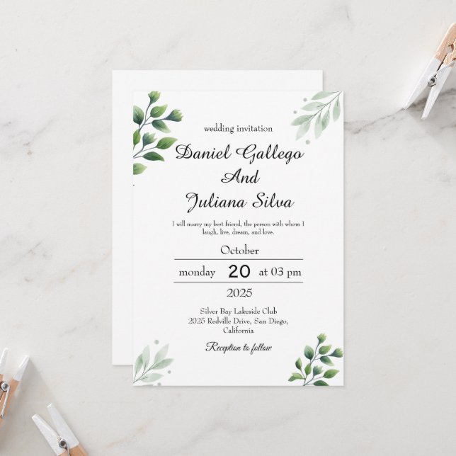 Boho Greenery Wedding Einladung (Vorderseite/Rückseite Beispiel)