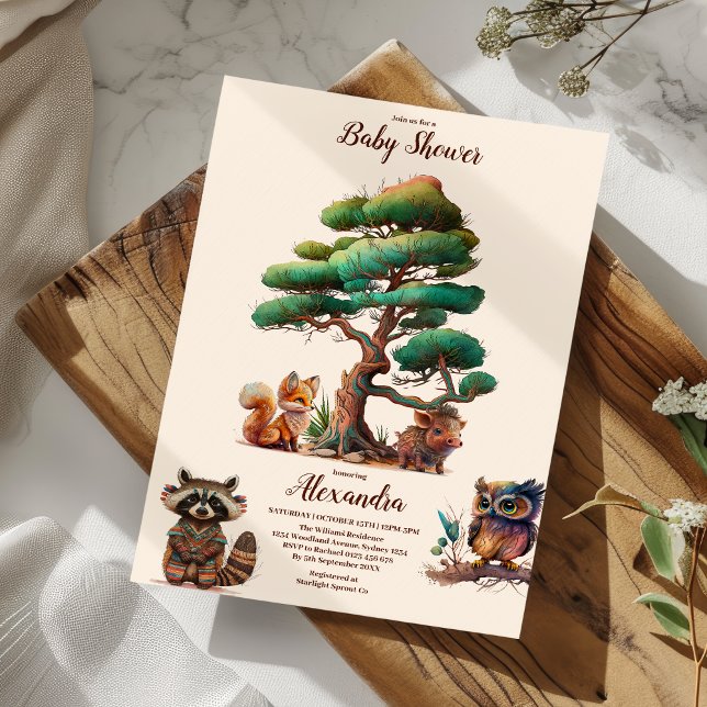 Boho Greenery Woodland Animals Baby Shower Einladung (Von Creator hochgeladen)