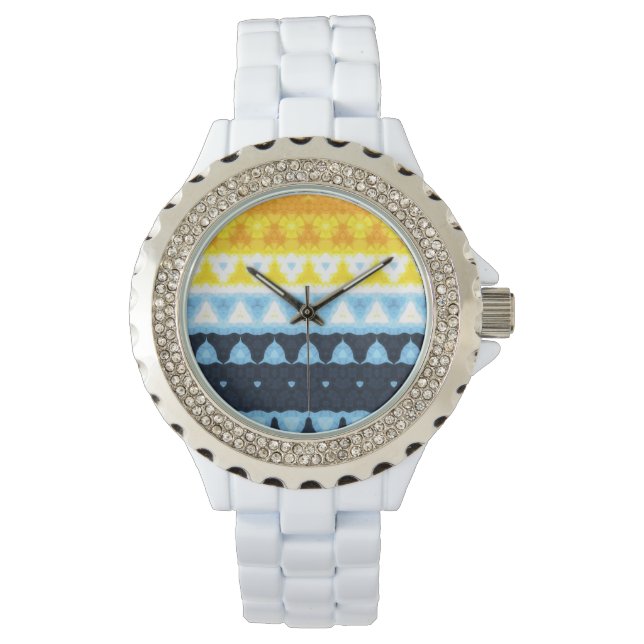 Boho Groovy Geometric Abstrakt AroAce Pride Flag Armbanduhr (Vorderseite)