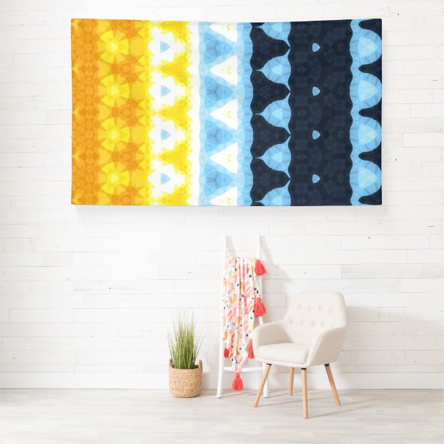 Boho Groovy Geometric Abstrakt AroAce Pride Flag Banner (Insitu)