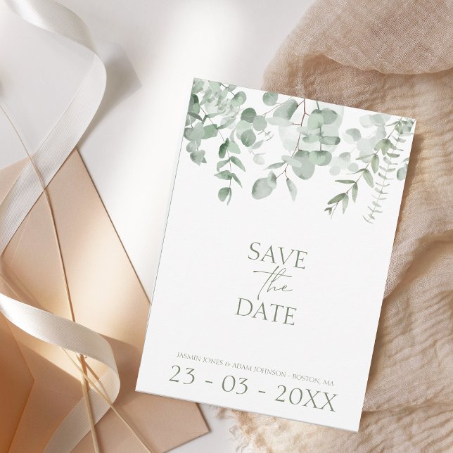 Boho-Grün-Eukalyptus-Hochzeit Save The Date (Von Creator hochgeladen)