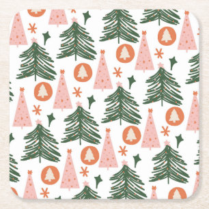 Boho Grün Pink Orange Weihnachtsbäume Rechteckiger Pappuntersetzer