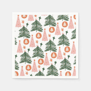 Boho Grün Pink Orange Weihnachtsbäume Serviette