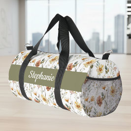 Boho Grün Wasserfarbe Wildblumen Monogramm Duffle Bag