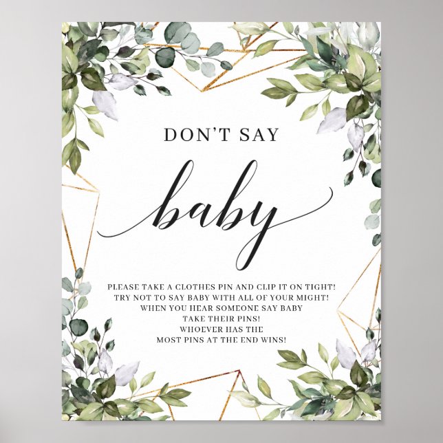 Boho grüne Blätter sagen nicht Babyspiel-Zeichen Poster (Vorne)