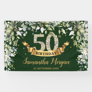 Boho grüne Blattgold 50. Geburtstagsparty Banner