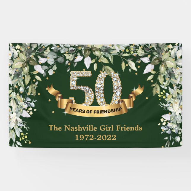 Boho grüne Blattgold 50 Jahre Freundschaft Banner (Horizontal)