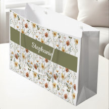 Boho Grüne Wildblumen Wasserfarbe Monogramm Name