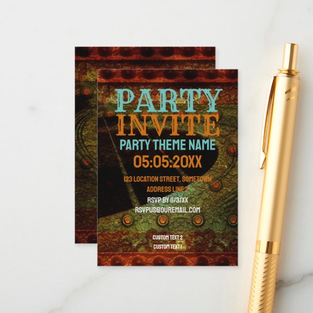 Boho Grunge Gitarren-Party Einladende Karte (Vorderseite/Rückseite Beispiel)